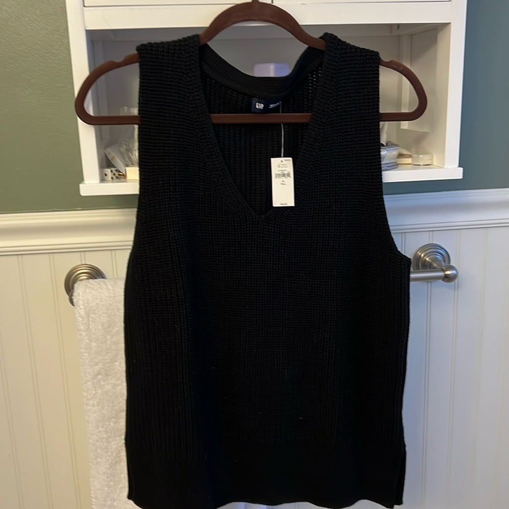 Cotton Sweater Vest Gap Black Sz Medium Tall NWT